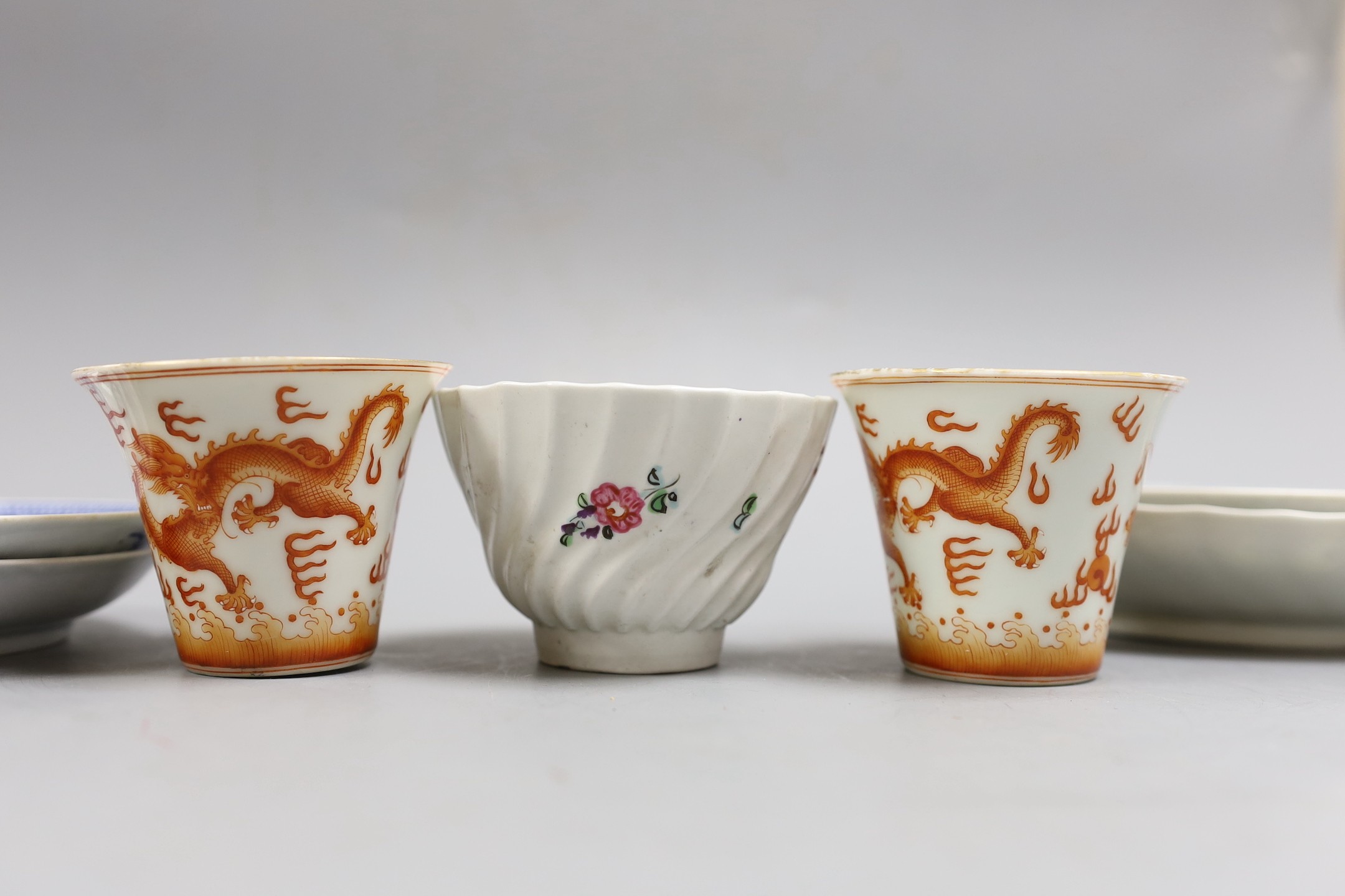 Three Chinese tea bowls and five saucers